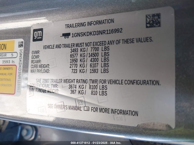 1GNSKDKD3NR116992 Chevrolet Suburban 4wd Z71
