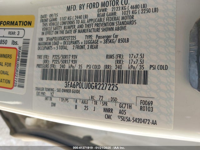 Ford Fusion Hybrid Se 2016 3FA6P0LU0GR227225 Image 9