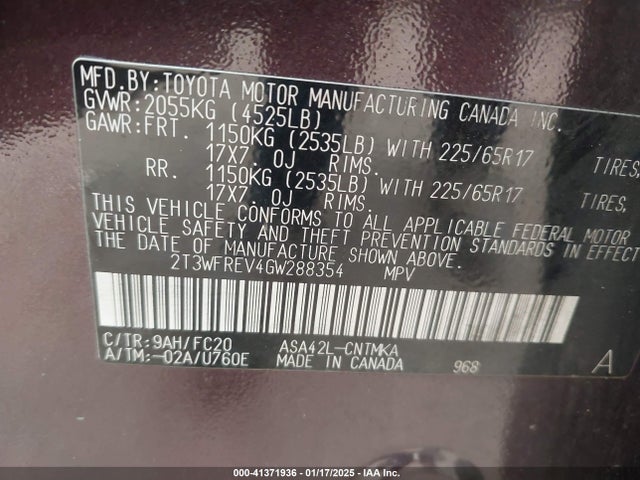 2T3WFREV4GW288354 Toyota RAV4