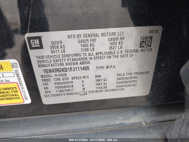 Chevrolet Traverse 1lt 2015 1GNKRGKD1FJ111495 Image 9