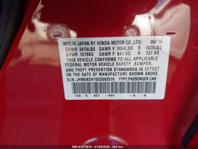 JHMGK5H70GS002576 Honda FIT EX