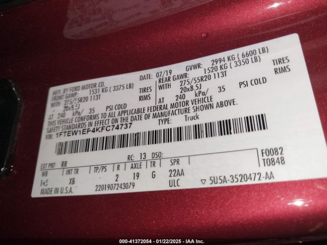 2019 FORD F-150 1FTEW1EP4KFC74737 Photo 8