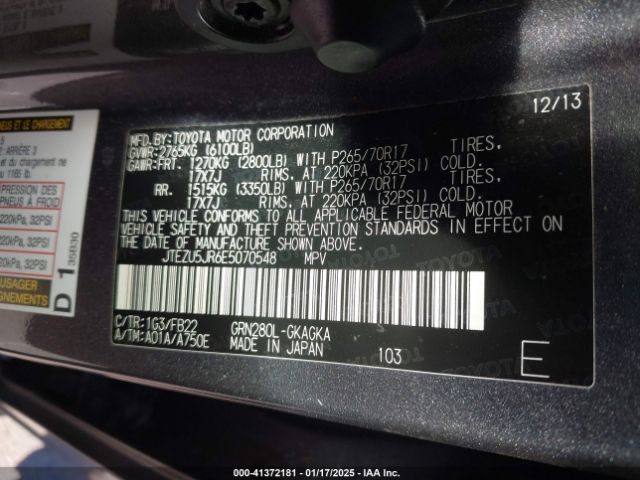 JTEZU5JR6E5070548 Toyota 4runner Limited/sr5/sr5 Premium