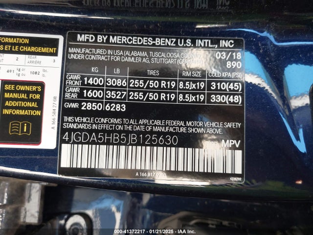 4JGDA5HB5JB125630 Mercedes-Benz Gle 350 4matic