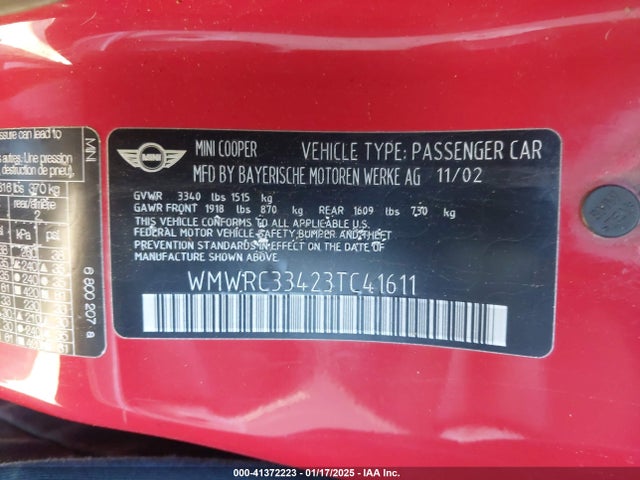 2003 MINI COOPER WMWRC33423TC41611 Photo 8