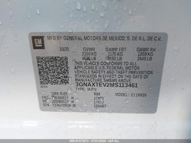 3GNAXTEV2MS113461 Chevrolet Equinox Awd 2fl