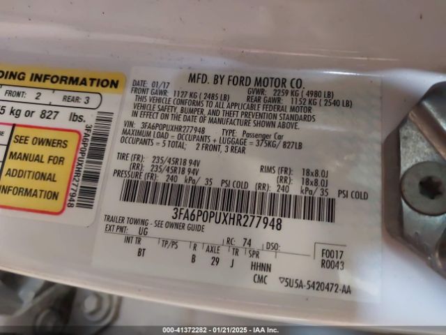 3FA6P0PUXHR277948 Ford Fusion Energi Se Luxury