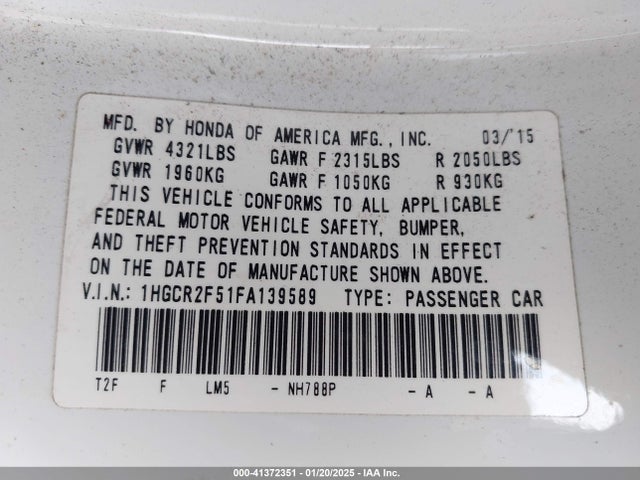 1HGCR2F51FA139589 Honda Accord Sport