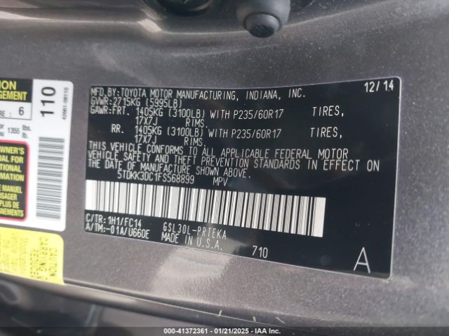 5TDKK3DC1FS568899 Toyota Sienna Le 8 Passenger