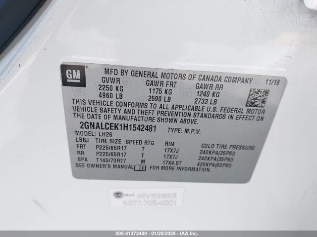 2GNALCEK1H1542481 Chevrolet EQUINOX LT