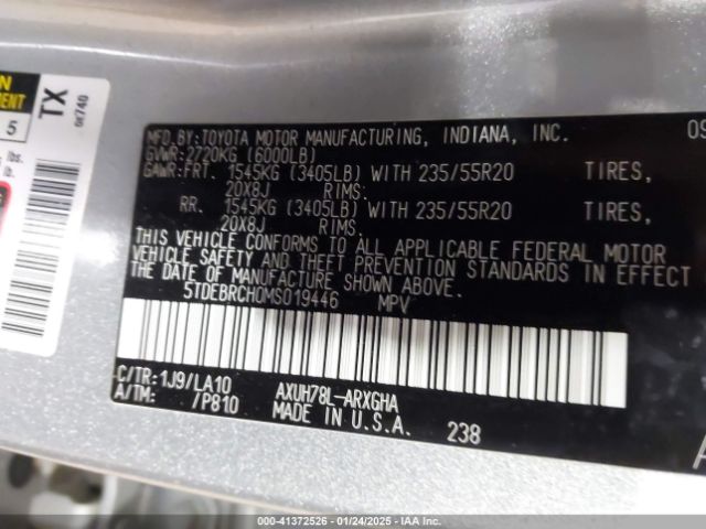 5TDEBRCH0MS019446 Toyota Highlander Hybrid Platinum