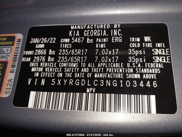 KIA SORENTO LX 2022 5XYRGDLC3NG103446 Image 9