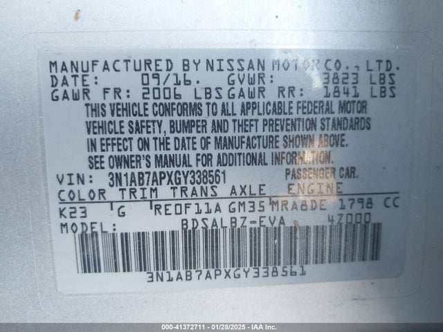 3N1AB7APXGY338561 Nissan SENTRA S