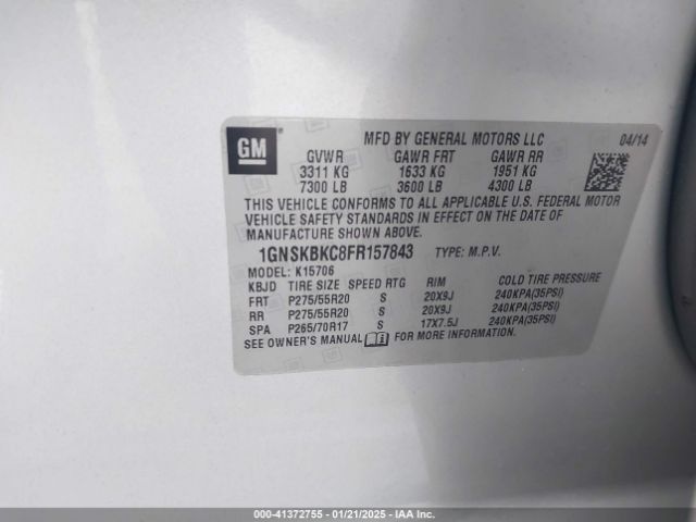 1GNSKBKC8FR157843 Chevrolet Tahoe Lt