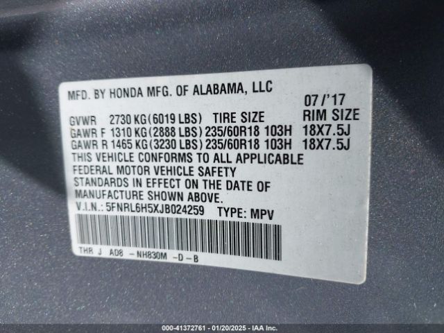 5FNRL6H5XJB024259 Honda ODYSSEY EX