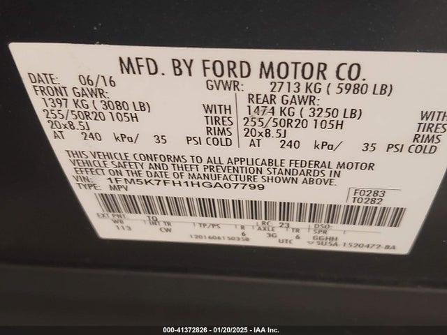 1FM5K7FH1HGA07799 Ford Explorer Limited