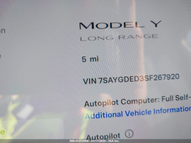 7SAYGDED3SF267920 Tesla Model Y Long Range Dual Motor All-wheel Drive