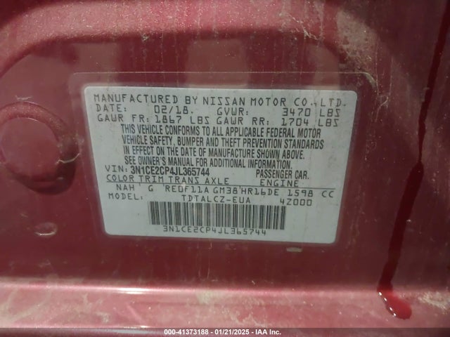 3N1CE2CP4JL365744 Nissan Versa Note S