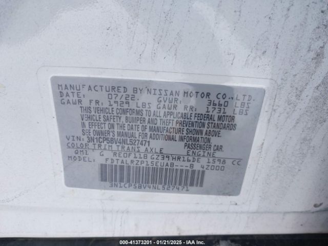 3N1CP5BV4NL527471 Nissan Kicks S Xtronic Cvt