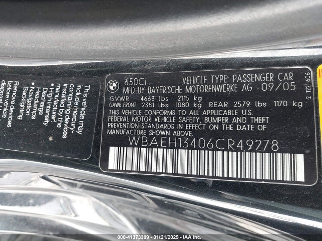 2006 BMW 650I WBAEH13406CR49278 Photo 8