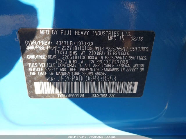 Subaru Crosstrek 2.0i Premium 2016 JF2GPADC0GH338953 Image 9