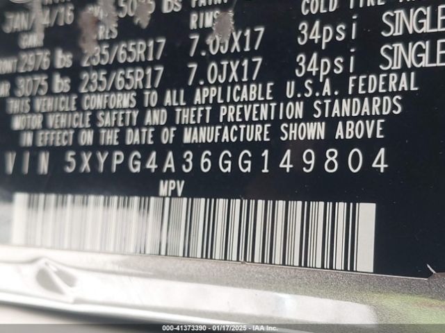 5XYPG4A36GG149804 KIA Sorento 2.4l L