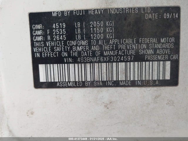 Subaru Legacy 2.5i Premium 2015 4S3BNAF6XF3024597 Image 9