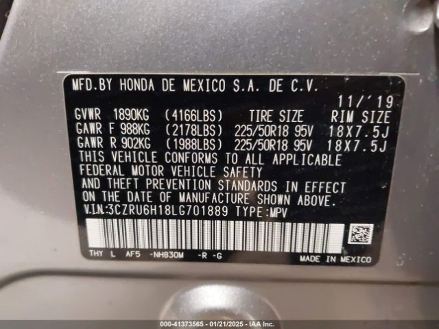 3CZRU6H18LG701889 Honda Hr-v Awd Sport