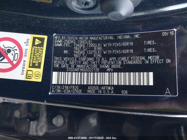 5TDZARFH6GS022128 Toyota Highlander Le