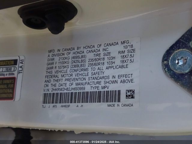 2HKRW2H82JH693959 Honda Cr-v Ex-l/ex-l Navi