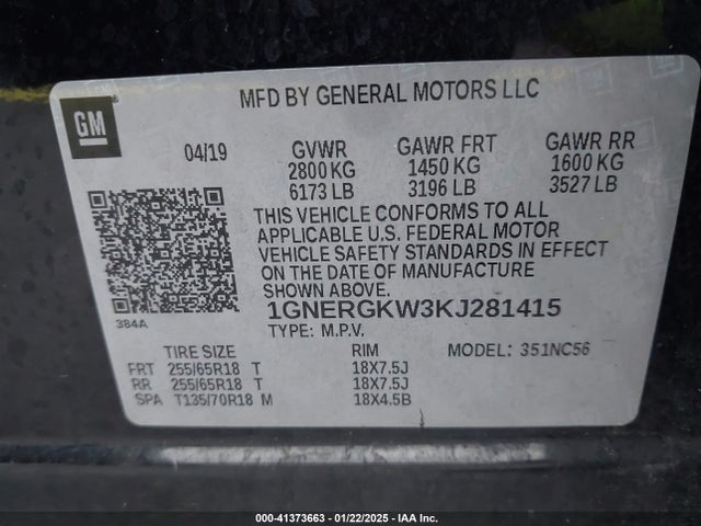 1GNERGKW3KJ281415 Chevrolet Traverse 1lt