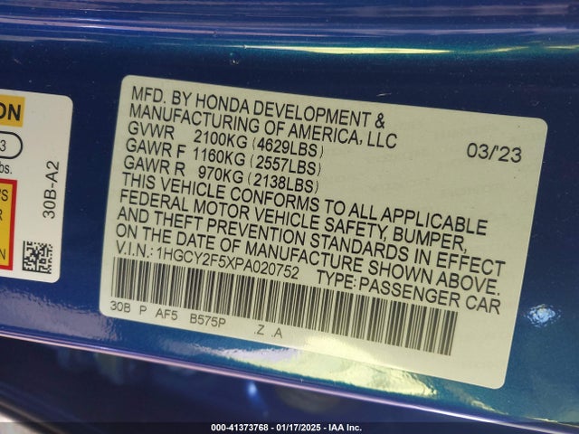 1HGCY2F5XPA020752 Honda lfc5