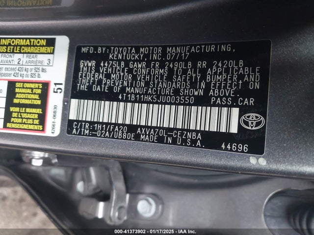 4T1B11HK5JU003550 Toyota CAMRY LE
