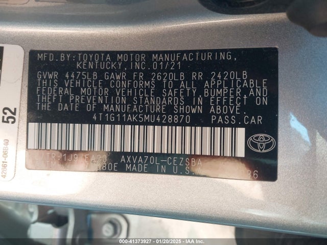 4T1G11AK5MU428870 Toyota CAMRY SE