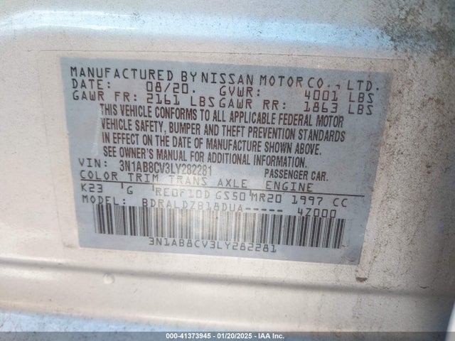 3N1AB8CV3LY282281 Nissan Sentra Sv Xtronic Cvt