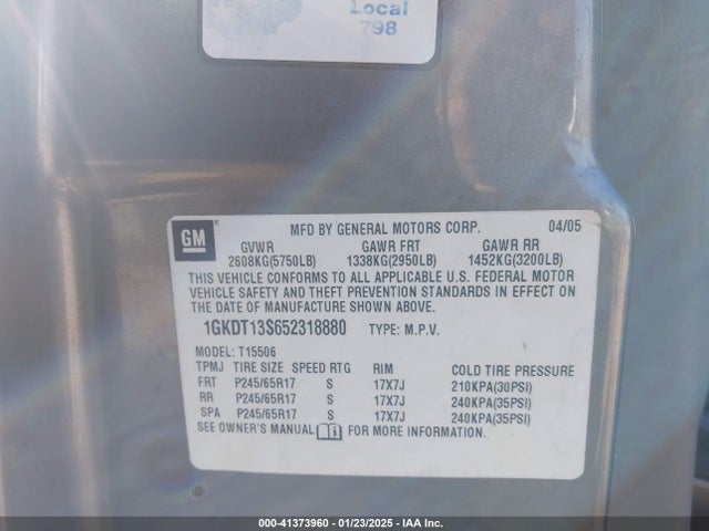 Aukcja sprzedaży 2005 Gmc Envoy Sle, vin: 1GKDT13S652318880, numer aukcji: 41373960