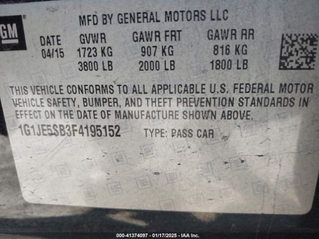 1G1JE5SB3F4195152 Chevrolet Sonic Ltz Auto