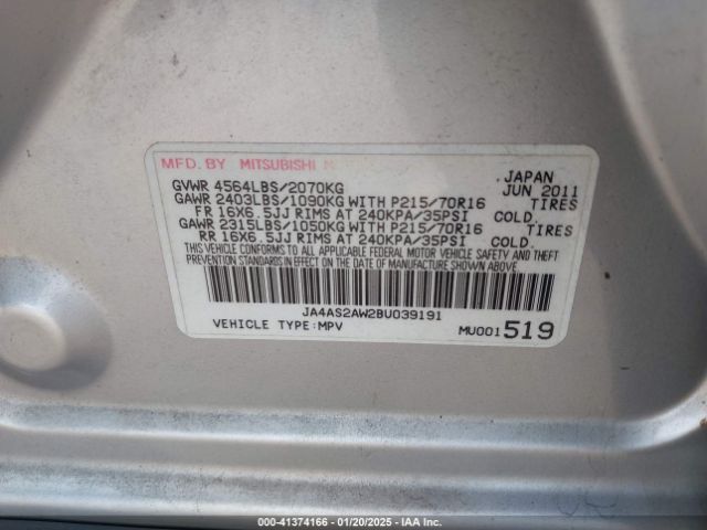 2011 MITSUBISHI OUTLANDER JA4AS2AW2BU039191 Photo 8