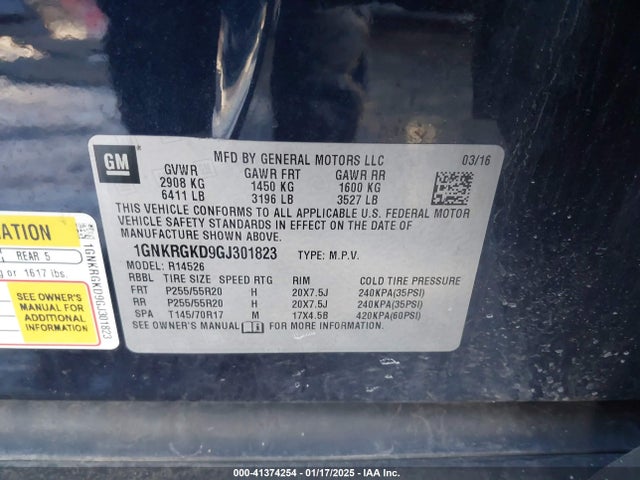 1GNKRGKD9GJ301823 Chevrolet Traverse 1lt