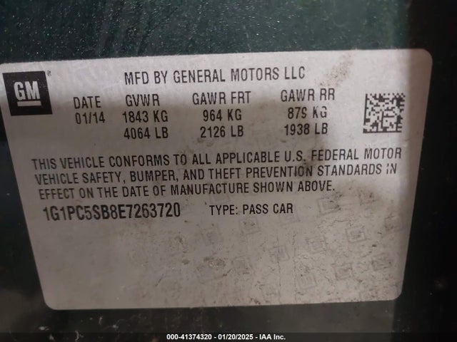 1G1PC5SB8E7263720 Chevrolet Cruze 1lt Auto