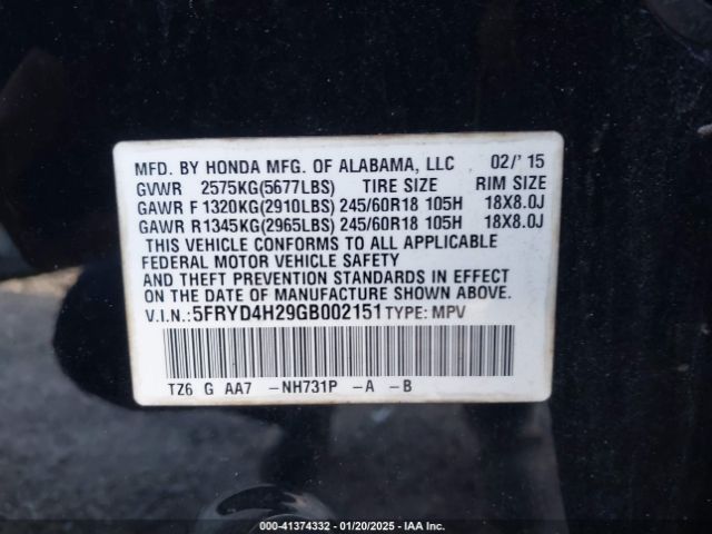 5FRYD4H29GB002151 Acura Mdx 3.5l (a9)/w/acurawatch Plus