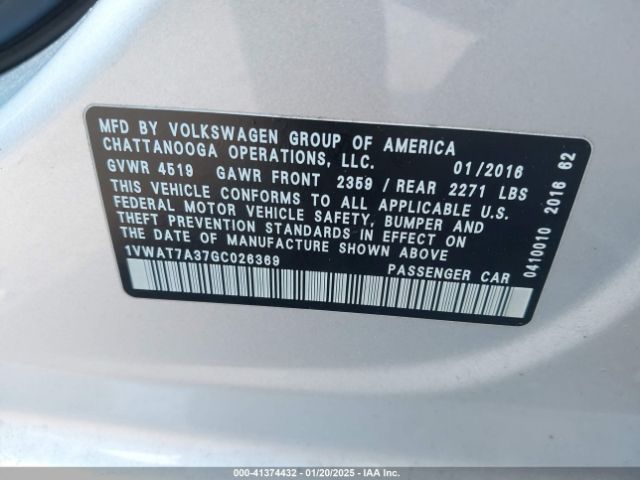 1VWAT7A37GC026369 Volkswagen Passat 1.8t S