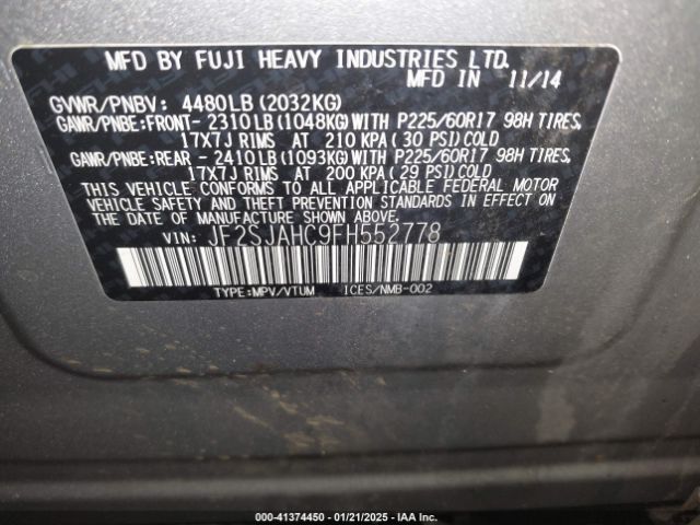 JF2SJAHC9FH552778 Subaru Forester 2.5i Limited
