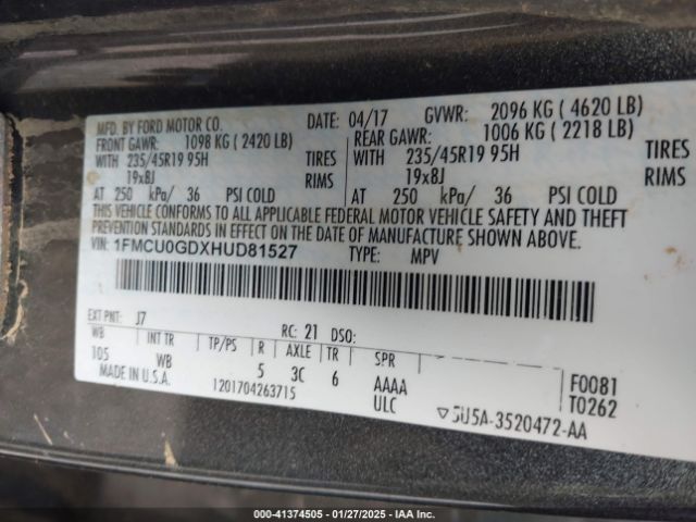 1FMCU0GDXHUD81527 Ford ESCAPE SE