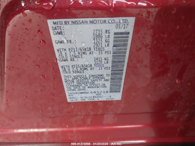 Nissan Pathfinder Sl 2017 5N1DR2MM9HC685718 Image 9