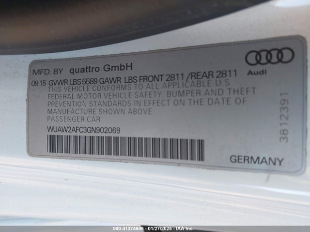 Продаж на аукціоні авто 2016 Audi Rs 7 4.0t Prestige, vin: WUAW2AFC3GN902069, номер лоту: 41374686