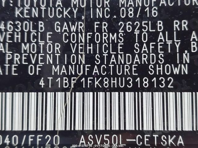 4T1BF1FK8HU318132 Toyota CAMRY SE
