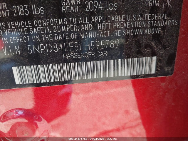 5NPD84LF5LH595789 Hyundai ELANTRA SEL