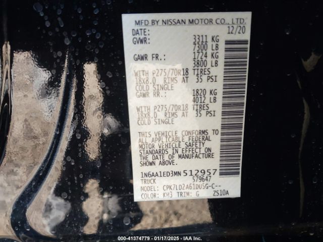 1N6AA1ED3MN512957 Nissan Titan Pro-4x 4x4