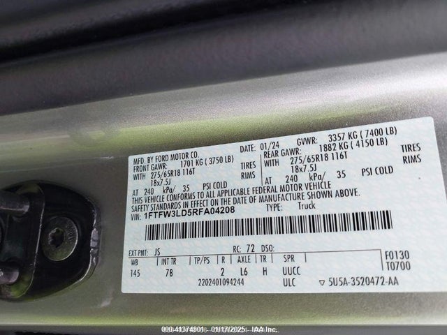 Ford F-150 Xlt 2024 1FTFW3LD5RFA04208 Image 11